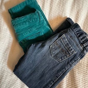 Two pices teal corduroy pants 4t, jeans 5T